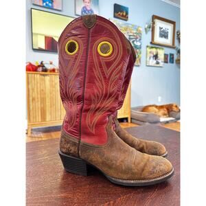 ARIAT Men's 11 D Heritage Cowhorse Brown Leather Western Boot Red Yellow